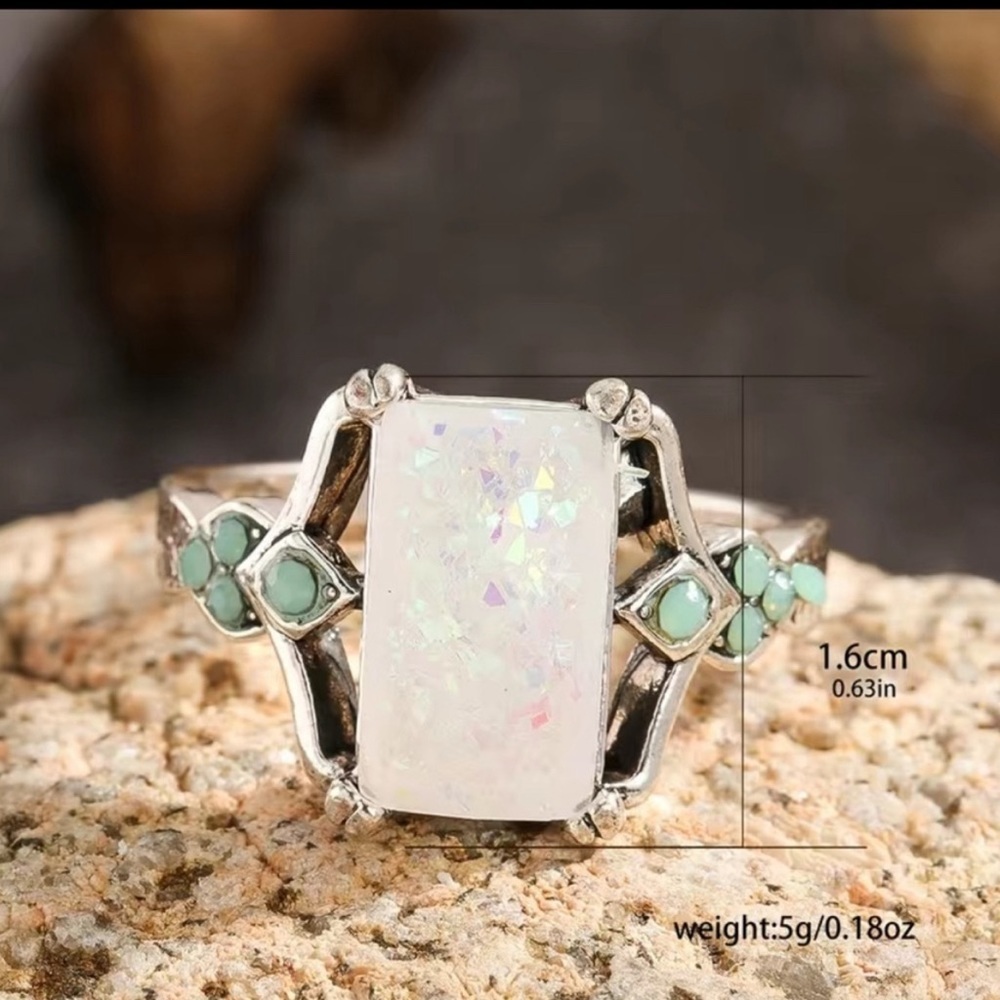 Sterling-Style White Opal Vintage-Inspired Ring - Picture 2 of 4